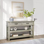 Farmhouse Entryway Table, Console Table with 2 Storage Drawers, 3 Tier Farmhouse Wooden Sofa Table, Hallway Table for Entryway, Living Room-Grey