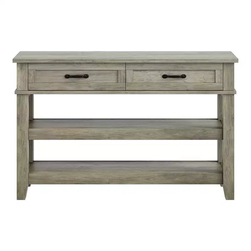 Table de console d'entrée de ferme, Table d'appoint avec 2 tiroirs de rangement, Table de canapé en bois de ferme à 3 niveaux, Table de couloir pour entrée, salon-Gris