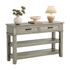 Table de console d'entrée de ferme, Table d'appoint avec 2 tiroirs de rangement, Table de canapé en bois de ferme à 3 niveaux, Table de couloir pour entrée, salon-Gris