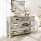 Table de console d'entrée de ferme, Table d'appoint avec 2 tiroirs de rangement, Table de canapé en bois de ferme à 3 niveaux, Table de couloir pour entrée, salon-Gris