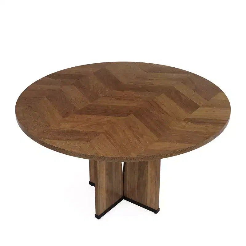 Table de conférence ronde MAYEERTY avec finition en bois riche et base robuste à 4 panneaux
