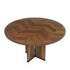 Table de conférence ronde MAYEERTY avec finition en bois riche et base robuste à 4 panneaux