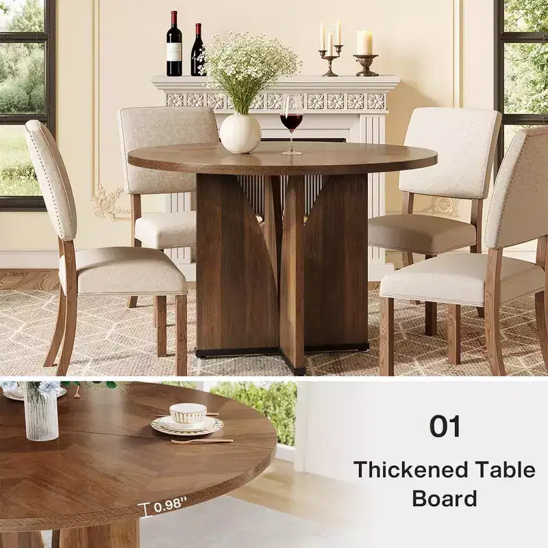 Table de conférence ronde MAYEERTY avec finition en bois riche et base robuste à 4 panneaux