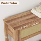 Console en rotin pour entrée, Table d'appoint bohème pour salon, Console avec 2 tiroirs, Table d'entrée en bois avec rangement