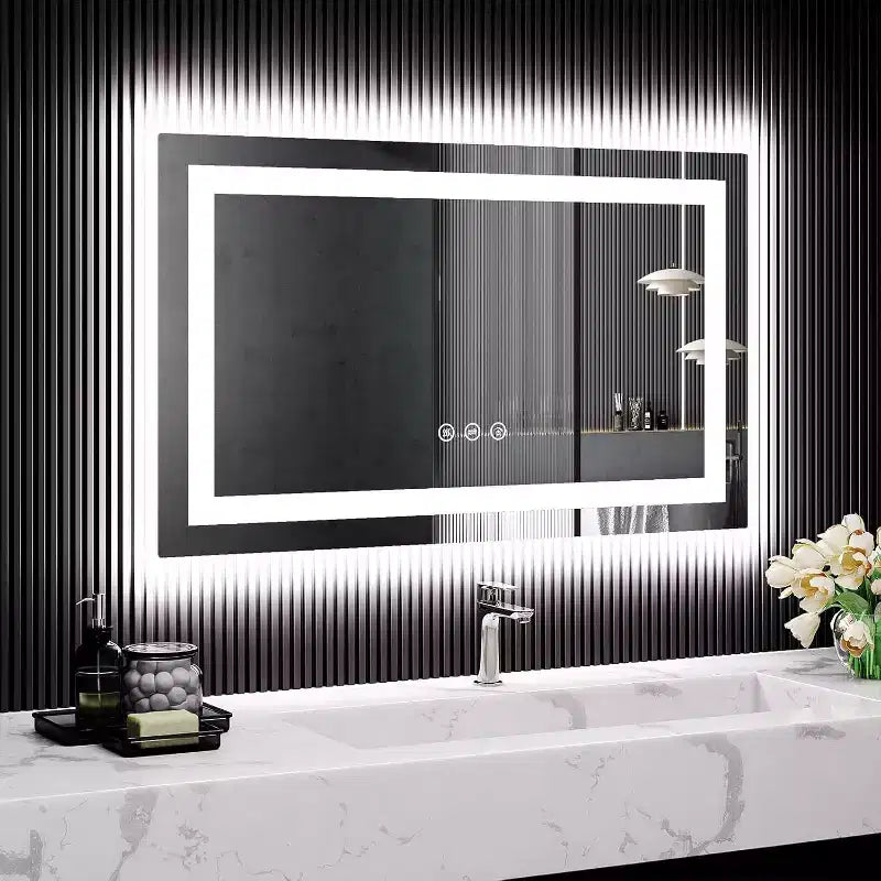 LED Bathroom Mirror with Lights, Front & Backlit Vanity Mirror, Stepless Dimmable, Anti-Fog, 3 Color Temperatures, Shatterproof Design