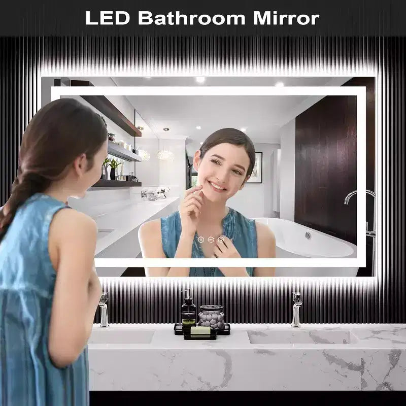 Miroir de salle de bain LED avec lumières, miroir de courtoisie éclairé par l'avant et par l'arrière, gradateur progressif, anti-buée, 3 températures de couleur, conception incassable