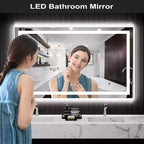 Miroir de salle de bain LED avec lumières, miroir de courtoisie éclairé par l'avant et par l'arrière, gradateur progressif, anti-buée, 3 températures de couleur, conception incassable