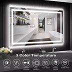 Miroir de salle de bain LED avec lumières, miroir de courtoisie éclairé par l'avant et par l'arrière, gradateur progressif, anti-buée, 3 températures de couleur, conception incassable