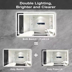 Miroir de salle de bain LED avec lumières, miroir de courtoisie éclairé par l'avant et par l'arrière, gradateur progressif, anti-buée, 3 températures de couleur, conception incassable