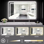 Miroir de salle de bain LED avec lumières, miroir de courtoisie éclairé par l'avant et par l'arrière, gradateur progressif, anti-buée, 3 températures de couleur, conception incassable