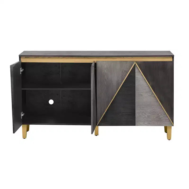 Buffet/Bahut en bois vieilli Whisen avec portes bicolores et étagères réglables