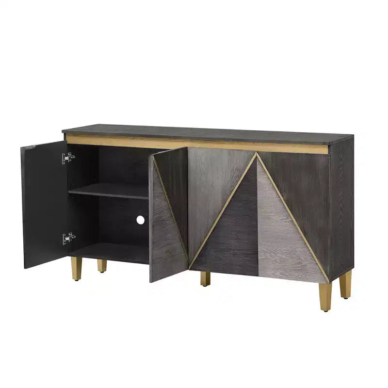 Buffet/Bahut en bois vieilli Whisen avec portes bicolores et étagères réglables