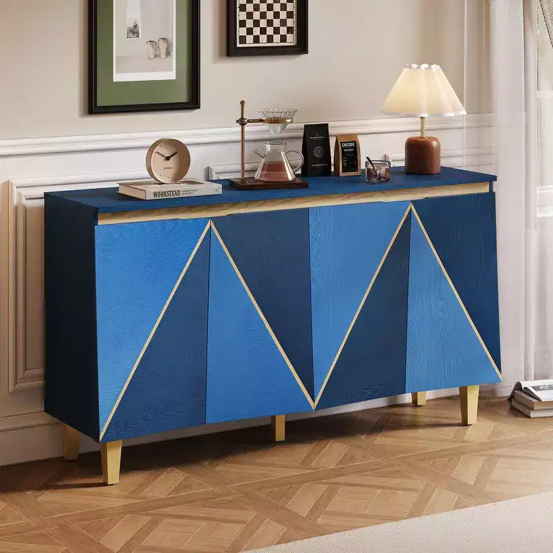 Buffet/Bahut en bois vieilli Whisen avec portes bicolores et étagères réglables