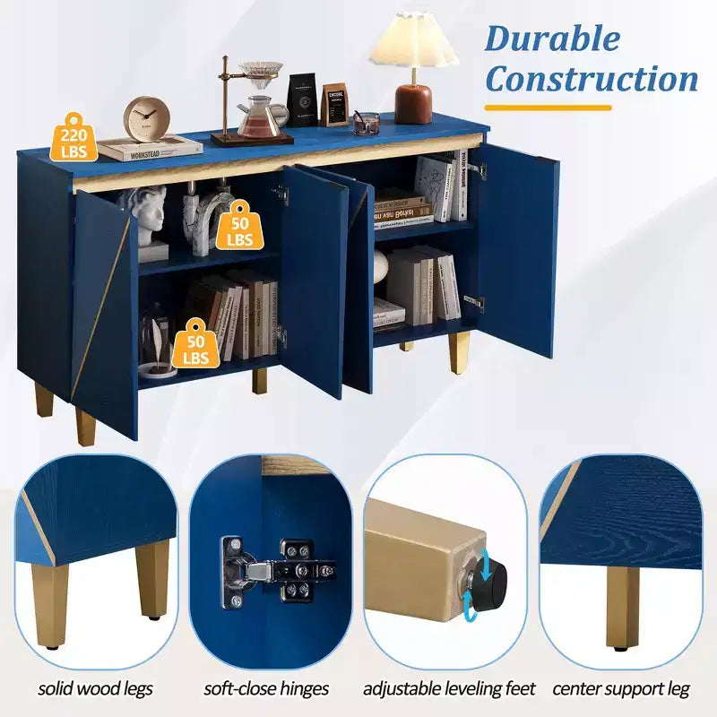 Buffet/Bahut en bois vieilli Whisen avec portes bicolores et étagères réglables