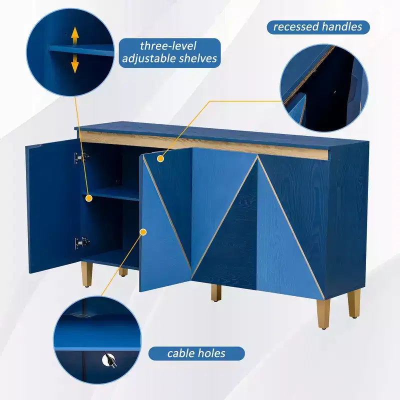 Buffet/Bahut en bois vieilli Whisen avec portes bicolores et étagères réglables