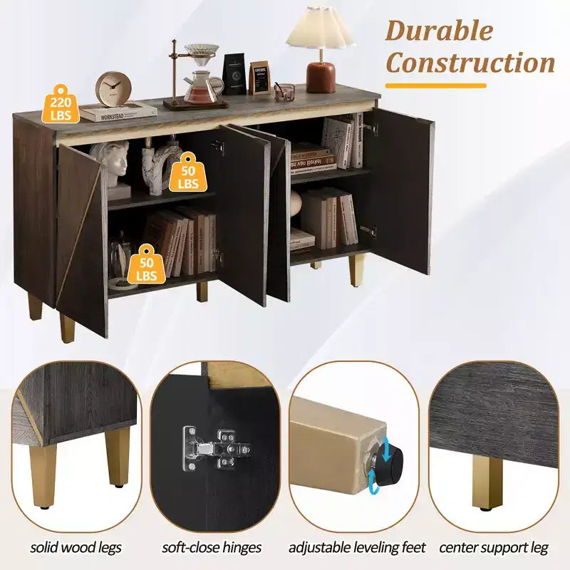 Buffet/Bahut en bois vieilli Whisen avec portes bicolores et étagères réglables