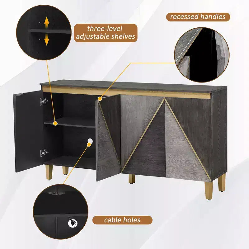 Buffet/Bahut en bois vieilli Whisen avec portes bicolores et étagères réglables