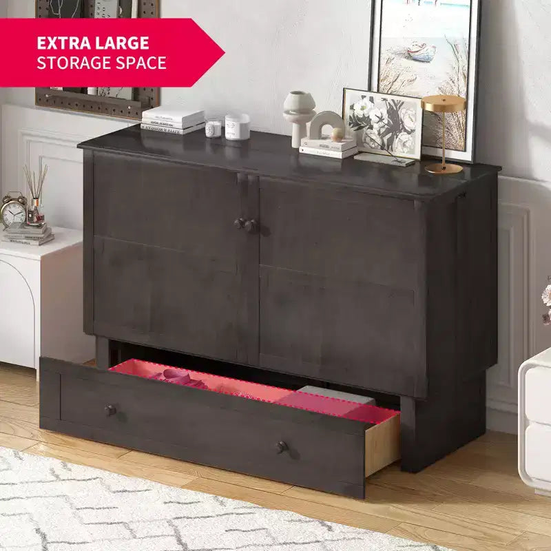Mjkone Lit Escamotable Queen Size avec Matelas, Lit-Coffre avec Station de Recharge USB, Tiroirs