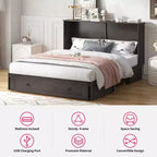 Mjkone Lit Escamotable Queen Size avec Matelas, Lit-Coffre avec Station de Recharge USB, Tiroirs