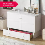 Mjkone Lit Escamotable Queen Size avec Matelas, Lit-Coffre avec Station de Recharge USB, Tiroirs