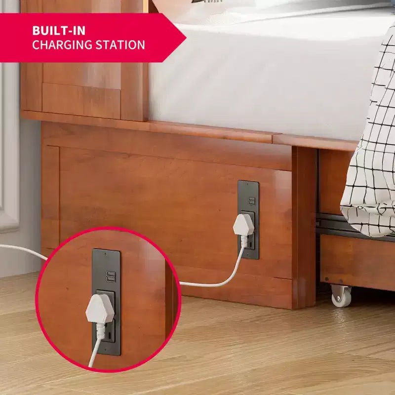 Mjkone Lit Escamotable Queen Size avec Matelas, Lit-Coffre avec Station de Recharge USB, Tiroirs