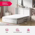Mjkone Lit Escamotable Queen Size avec Matelas, Lit-Coffre avec Station de Recharge USB, Tiroirs