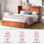 Mjkone Lit Escamotable Queen Size avec Matelas, Lit-Coffre avec Station de Recharge USB, Tiroirs