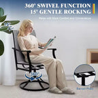 Lot de 2 chaises de salle à manger pivotantes d'extérieur avec dossier en textilène respirant, fauteuils à bascule pivotants de patio pour piscine, pelouse, jardin
