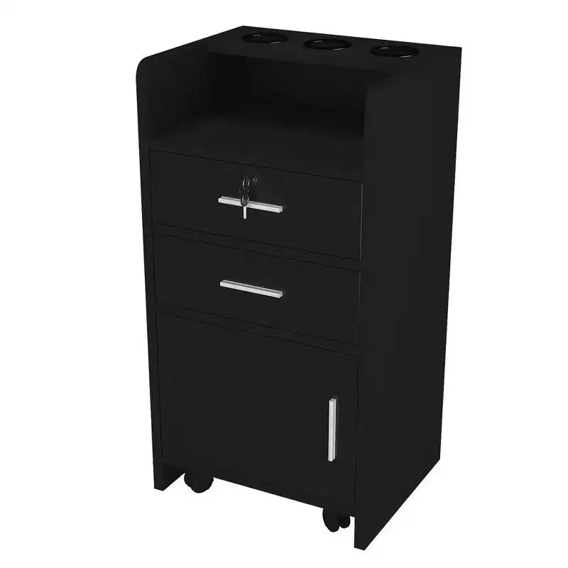 Karl Home Salon Wood Rolling Drawer Cabinet Trolley Cart Station Equipment Black