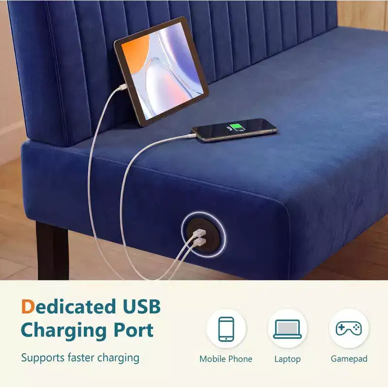 Canapé deux places sans accoudoirs TYBOATLE avec port USB, canapé en velours pour petits espaces, chambre, dortoir, bureau, salon