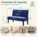 Canapé deux places sans accoudoirs TYBOATLE avec port USB, canapé en velours pour petits espaces, chambre, dortoir, bureau, salon