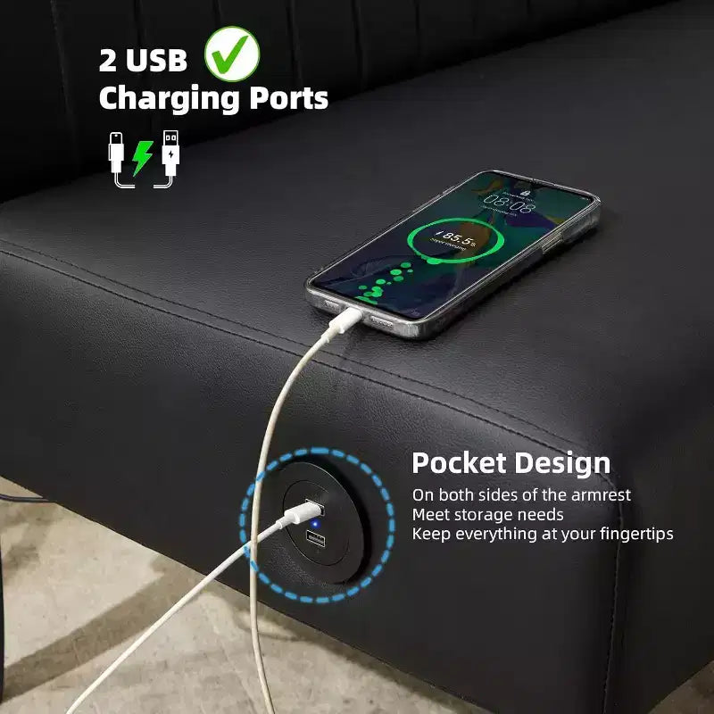 Canapé deux places sans accoudoirs TYBOATLE avec port USB, canapé en velours pour petits espaces, chambre, dortoir, bureau, salon