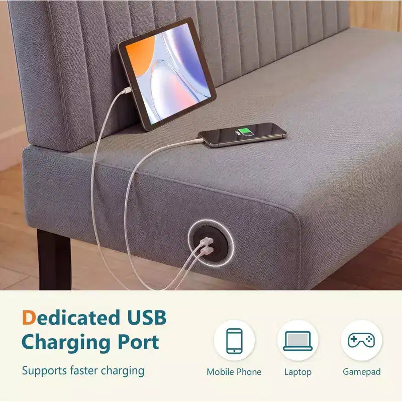 Canapé deux places sans accoudoirs TYBOATLE avec port USB, canapé en velours pour petits espaces, chambre, dortoir, bureau, salon