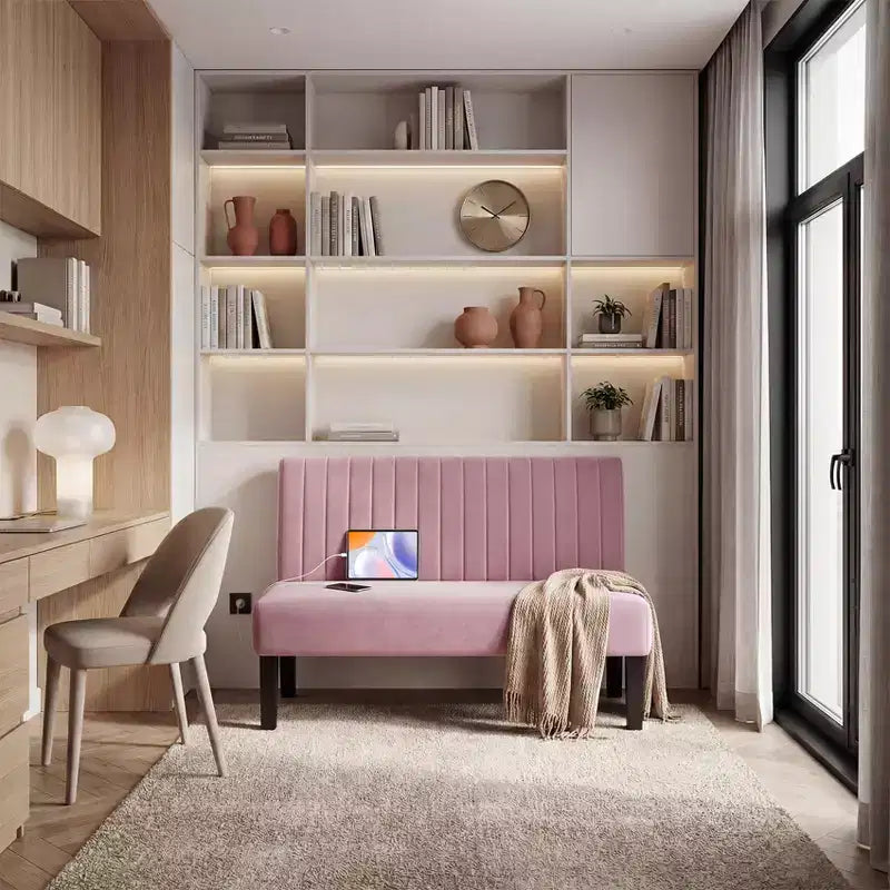 Canapé deux places sans accoudoirs TYBOATLE avec port USB, canapé en velours pour petits espaces, chambre, dortoir, bureau, salon