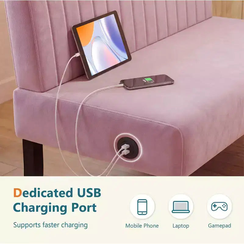 Canapé deux places sans accoudoirs TYBOATLE avec port USB, canapé en velours pour petits espaces, chambre, dortoir, bureau, salon