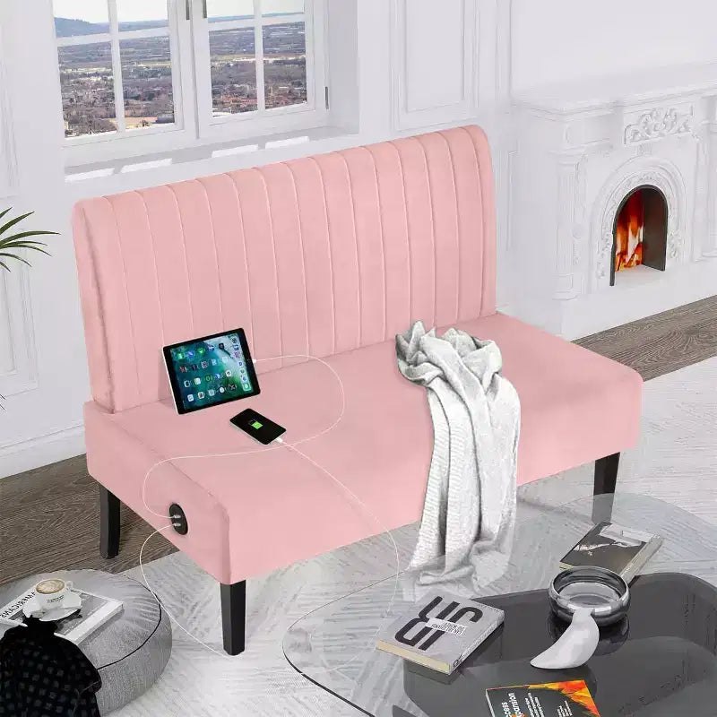 Canapé deux places sans accoudoirs TYBOATLE avec port USB, canapé en velours pour petits espaces, chambre, dortoir, bureau, salon