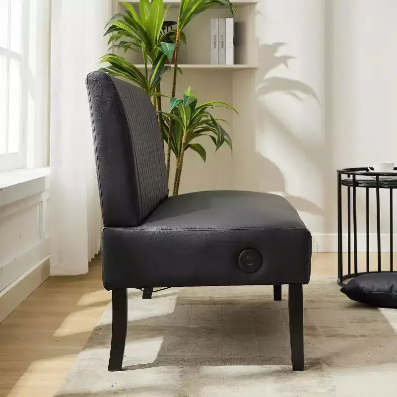 Canapé deux places sans accoudoirs TYBOATLE avec port USB, canapé en velours pour petits espaces, chambre, dortoir, bureau, salon