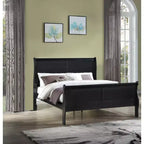 Okak 56 Lit traîneau pleine grandeur en bois massif avec tête et pied de lit, conception basse et sûre pour chambre d'enfant, noir