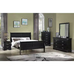 Okak 56 Lit traîneau pleine grandeur en bois massif avec tête et pied de lit, conception basse et sûre pour chambre d'enfant, noir