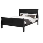 Okak 56 Lit traîneau pleine grandeur en bois massif avec tête et pied de lit, conception basse et sûre pour chambre d'enfant, noir