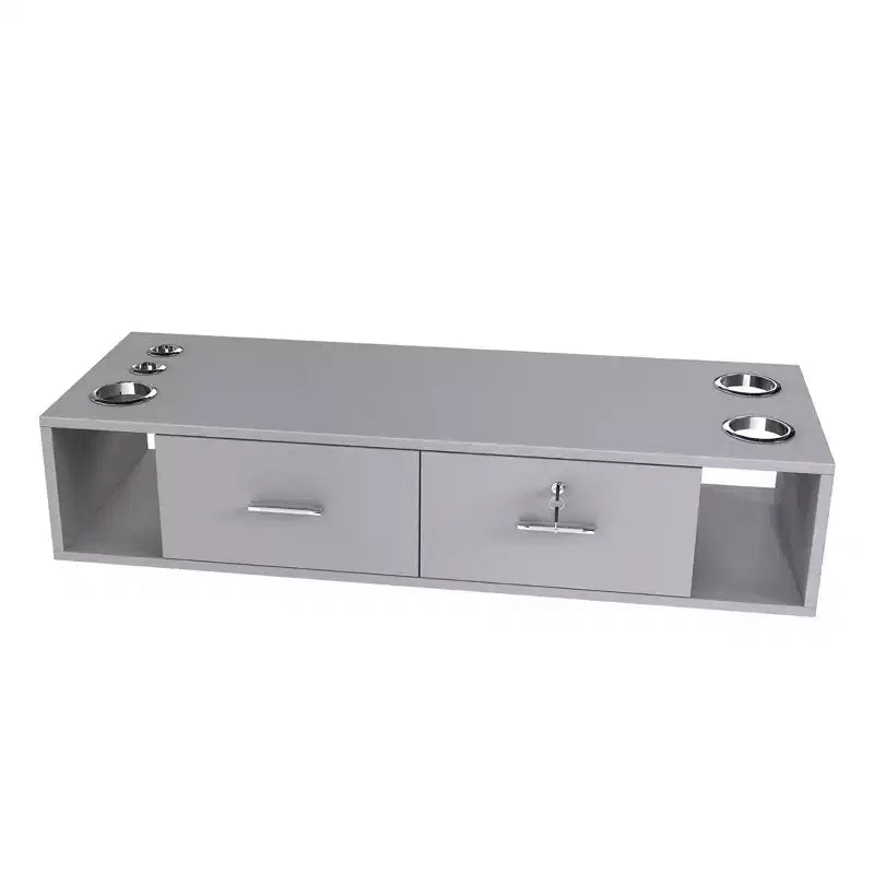 Karl Home Gray Wall Mount Salon Styling Station w/2 Lockable Drawers 2 Side Open Space