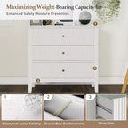 Commode moderne RoyalCraft à design cannelé avec 3 tiroirs pour rangement de chambre, blanc - Armoire de rangement et ensemble de meubles de chevet