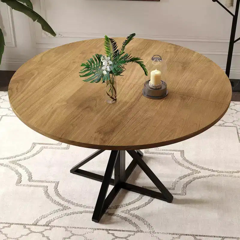 Table à manger ronde pour 4 personnes, table de salle à manger de 120 cm, table circulaire, table de salle à manger avec base en métal robuste, table de cuisine ronde pour salle à manger.