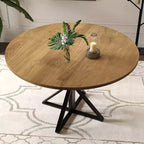 Table à manger ronde pour 4 personnes, table de salle à manger de 120 cm, table circulaire, table de salle à manger avec base en métal robuste, table de cuisine ronde pour salle à manger.