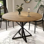 Table à manger ronde pour 4 personnes, table de salle à manger de 120 cm, table circulaire, table de salle à manger avec base en métal robuste, table de cuisine ronde pour salle à manger.