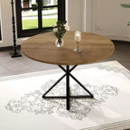 Table à manger ronde pour 4 personnes, table de salle à manger de 120 cm, table circulaire, table de salle à manger avec base en métal robuste, table de cuisine ronde pour salle à manger.