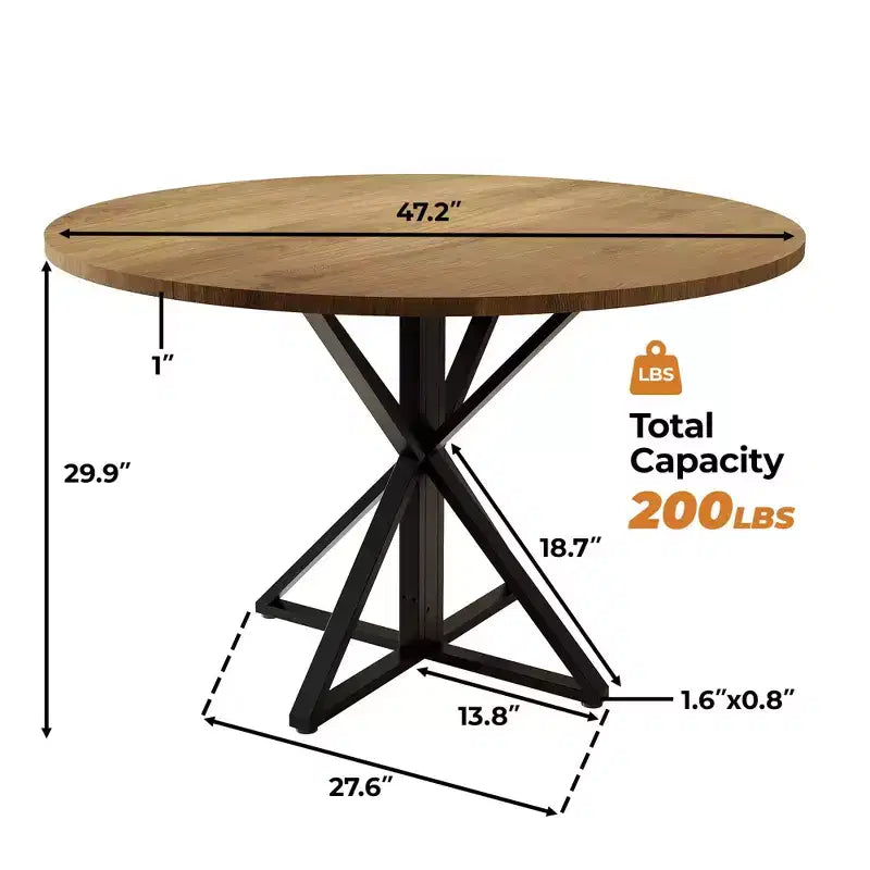 Table à manger ronde pour 4 personnes, table de salle à manger de 120 cm, table circulaire, table de salle à manger avec base en métal robuste, table de cuisine ronde pour salle à manger.