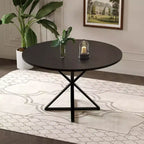 Table à manger ronde pour 4 personnes, table de salle à manger de 120 cm, table circulaire, table de salle à manger avec base en métal robuste, table de cuisine ronde pour salle à manger.