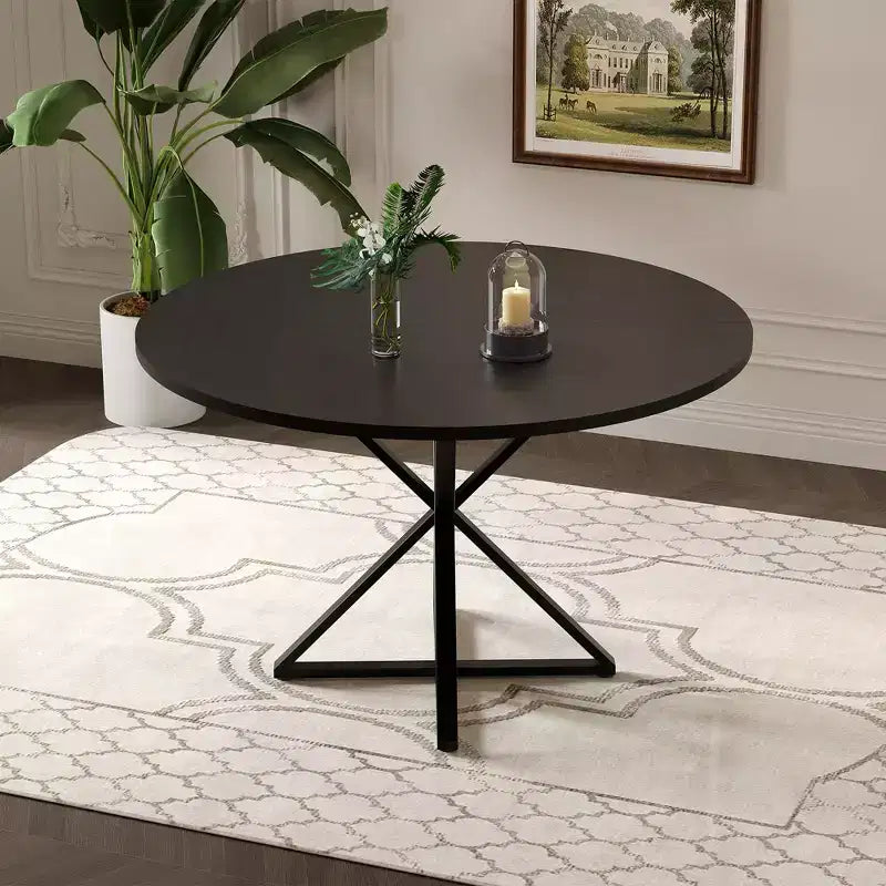Table à manger ronde pour 4 personnes, table de salle à manger de 120 cm, table circulaire, table de salle à manger avec base en métal robuste, table de cuisine ronde pour salle à manger.