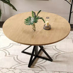 Table à manger ronde pour 4 personnes, table de salle à manger de 120 cm, table circulaire, table de salle à manger avec base en métal robuste, table de cuisine ronde pour salle à manger.